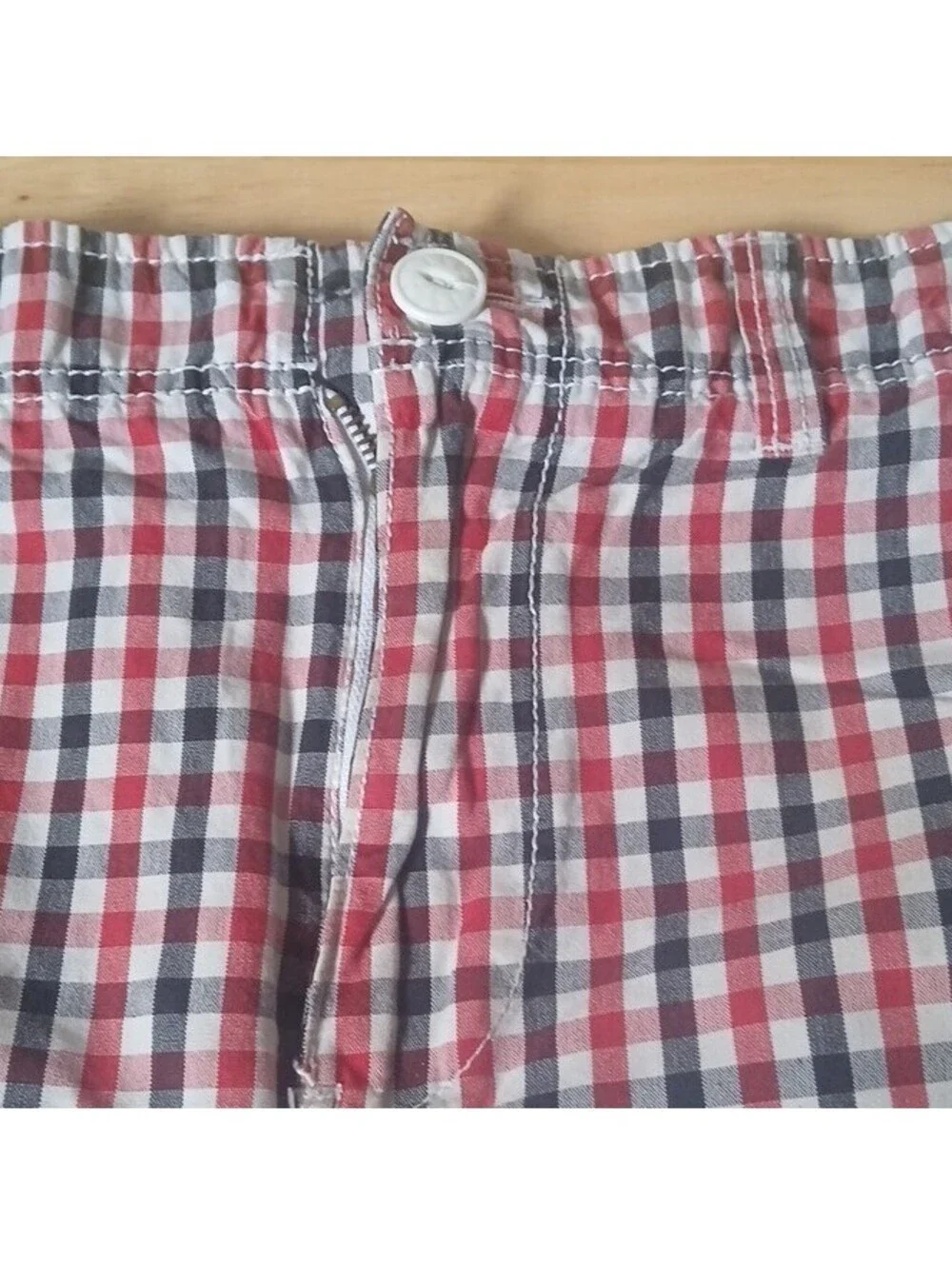 COR3 Men's Cotton Chino Shorts Red/White/Blue Check Flat Front Pockets